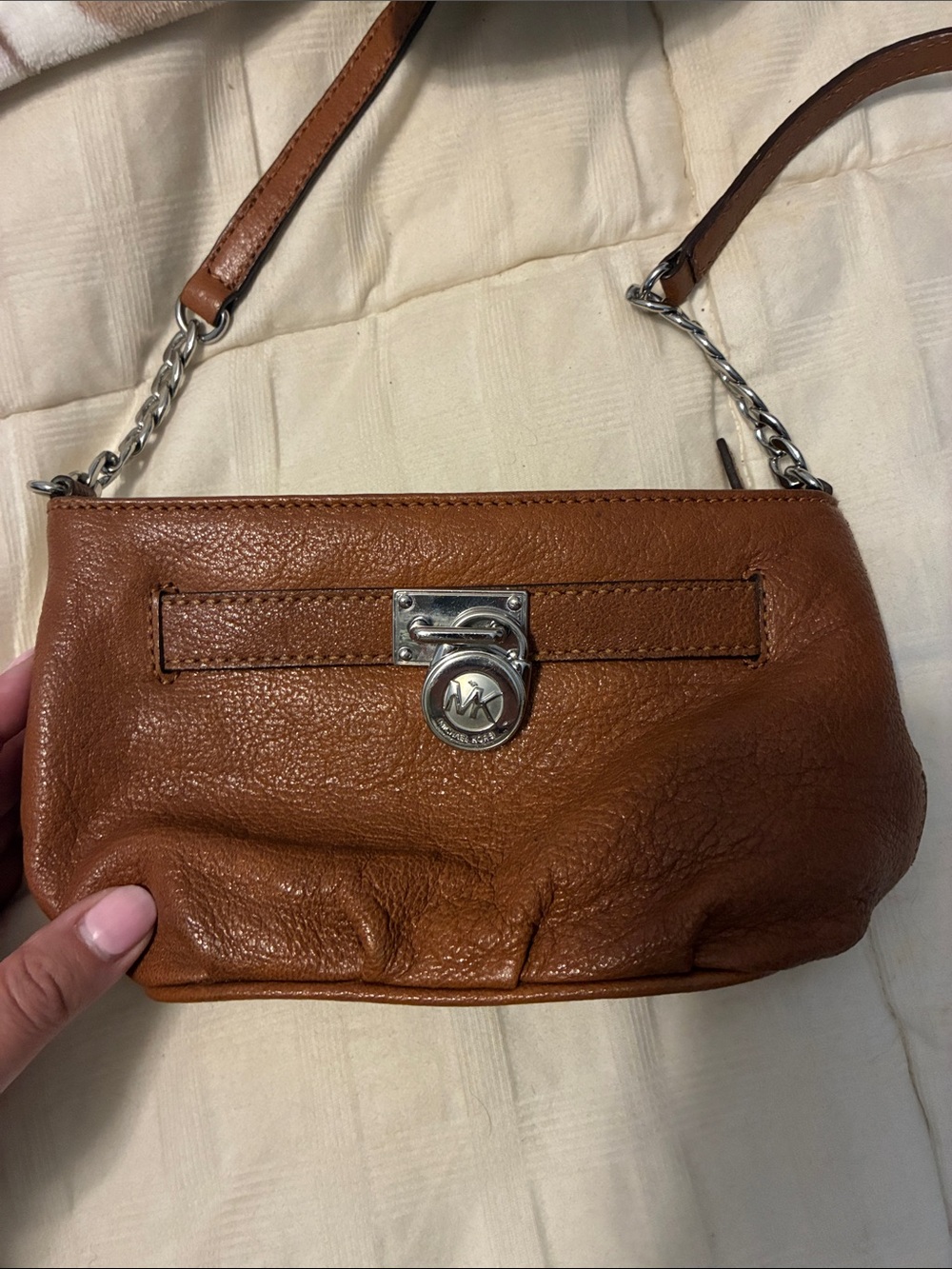 Michael Kors Tan Leather Mini Shoulder Bag with Silver Hardware